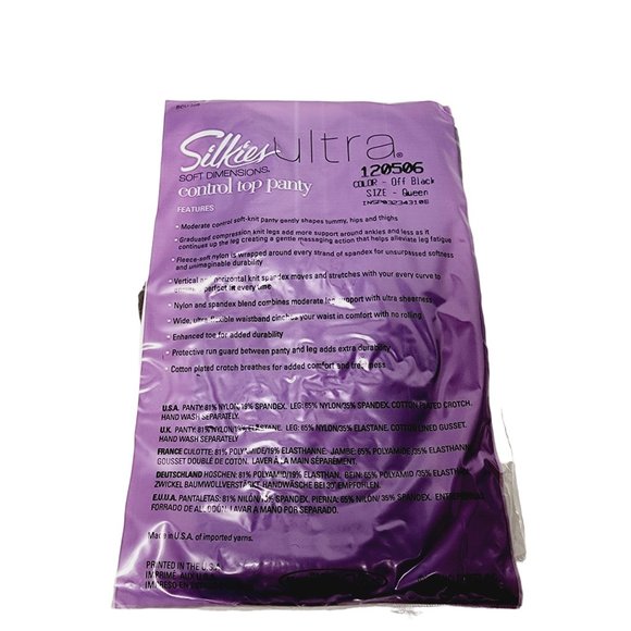 Silkies - Ultra Soft Dimension - Control Top Panty Hose - Off Black Queen - NEW - Picture 3 of 4